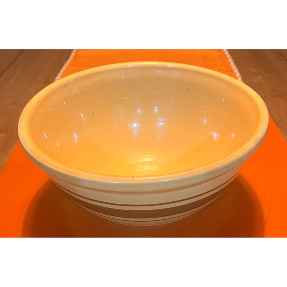 Vintage Yellow Ware Mixing Bowl Brown Stripes Ceramic Pottery 8.5 inch - Picture 3 of 6